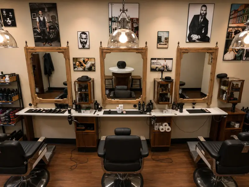 Barberarstationer med speglar hos Tailor's Barber Åhléns City